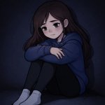 a woman sitting in the dark