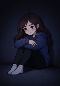 a woman sitting in the dark