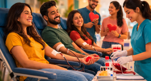 What are the benefits of group blood donation, community blood drive